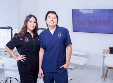 a man and woman standing in a room