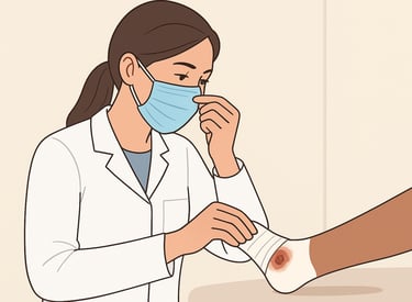 medical professional removing an odorous ankle bandage