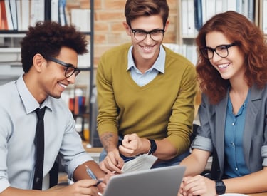 two women sitting at a table looking at a laptop