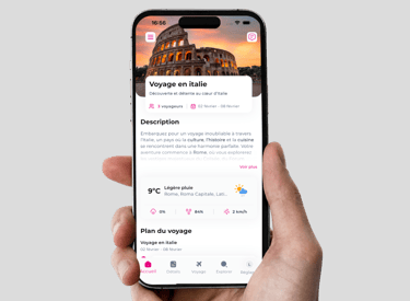 Screenshot d'une application de carnet de voyage