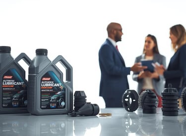 a group of people standing around a table with a car in the background