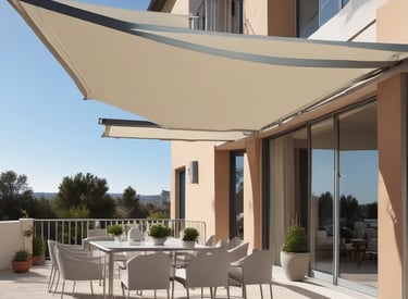 A collection of blue plastic bins mounted on a wall, containing various hardware items such as screws, nails, and hooks. The bins are organized, giving a tidy appearance, with some items packaged in plastic.