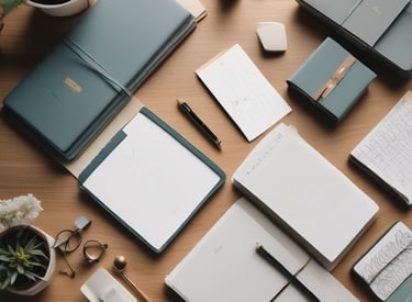 A stack of beautifully bound notebooks with textured covers in calming pastel colors.