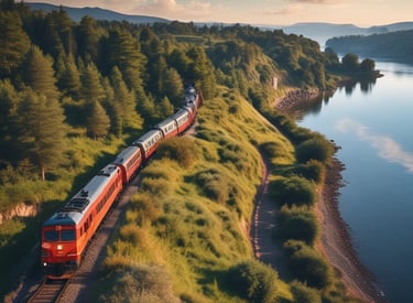 A winding coastal road with a convertible car driving along the shore.