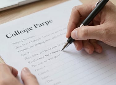 A handwritten personal statement draft with notes and edits around it.