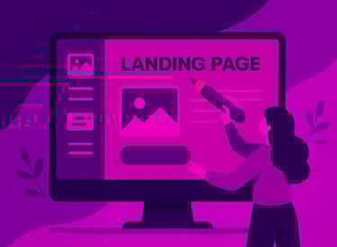 imagem de um figura feminina com um lapis escrevendo Landing Page