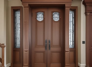 A beautifully crafted wooden door showcasing intricate traditional Omani patterns.