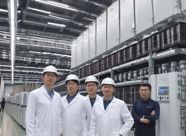 A sleek modern factory showcasing advanced battery manufacturing equipment and technology.