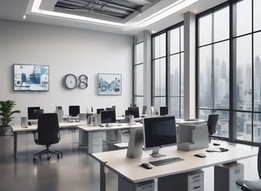 A modern office environment showcasing automation technology.