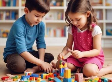 A therapist engaging with a child in a bright, welcoming therapy room.