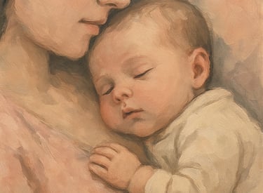 seorang bayi tidur di dada ibu