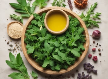 A package of a dietary supplement is prominently positioned on the forest floor, surrounded by dry leaves and blurred natural elements in the background. Partial views of a person appear in the foreground, suggesting outdoor activity.