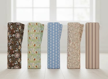mock up image of Boho Indian Floral design on fabric rolls