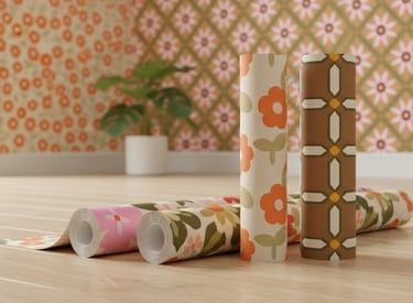 mock up image of wallpaper design using retro floral design