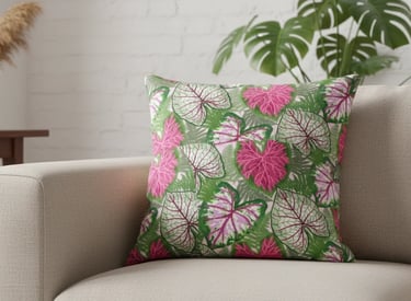 mock up image of tropical pattern on cushion 