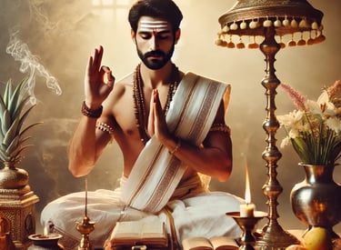 a man sitting in a meditation position with a candle and a candle