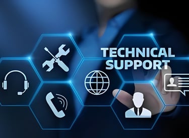 a person holding a finger up to a technical support center