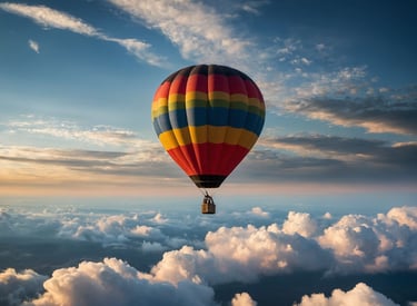 a hot air balloon in the sky with clouds