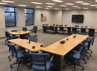 A serene quilting workshop with mountain views.