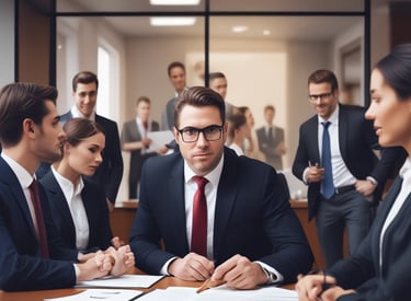 A professional team of lawyers collaborating in an office setting.