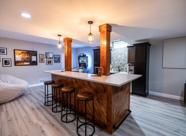 Basement finish, remodel, Custom bar, wet bar, kitchenette, Game Room, Westerville Ohio