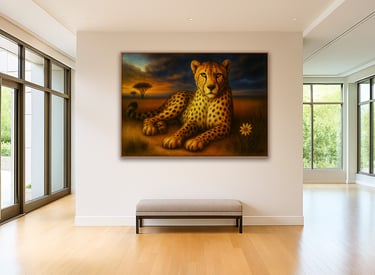 a digital art painting of a cheetah on a gallery wall image.