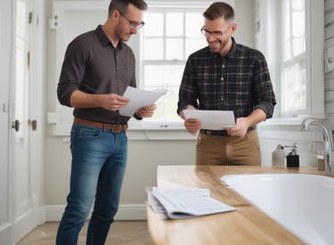Contractor discussing bathroom plans with a homeowner.