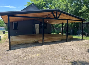 Black Metal Patio with Wood Deck