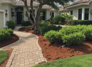 A neatly trimmed tree with fresh green leaves in a sunny yard.