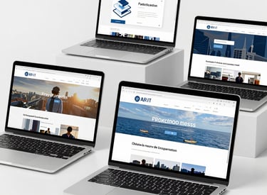 A sleek laptop displaying a crisp, modern website layout with ample white space.