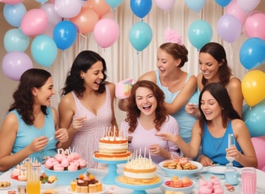 Children happily interacting with a nanny at a baby shower.
