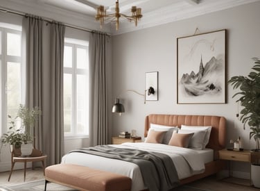 Smartphone screen showing a Pix payment confirmation with a background of a comfortable guest room.