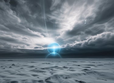 A night sky filled with unidentified aerial phenomena glowing softly.