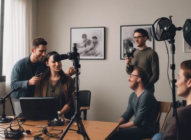 A minimalist desk setup with an open book, gold pen, and navy blue accents.