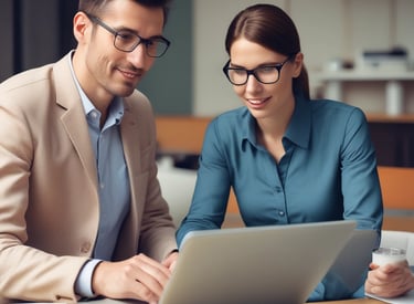 A professional reviewing energy bills with a client in a cozy office setting.