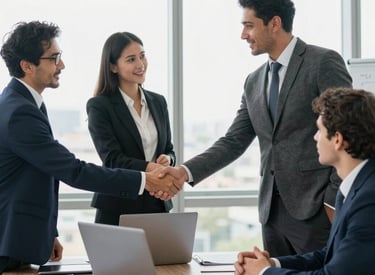 A team analyzing market data on digital tablets in a bright office.