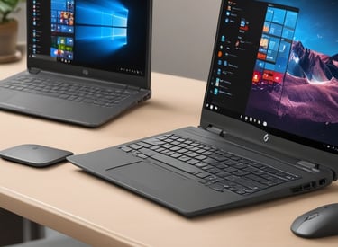 A sleek laptop open on a wooden desk with soft natural light highlighting its slim design.