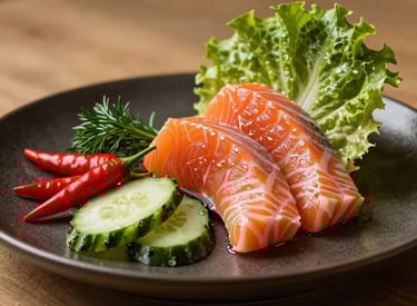 Close-up of fresh vegetables and herbs arranged on a wooden kitchen table.