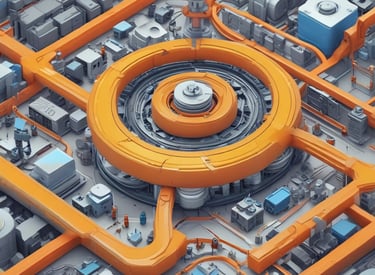 Gears and digital interface symbolizing automated business processes.