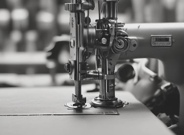 Close-up of delicate women's underwear being carefully crafted on a sewing machine