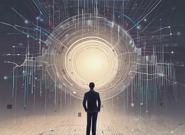 Abstract visualization of data points connected by lines on a muted charcoal background.