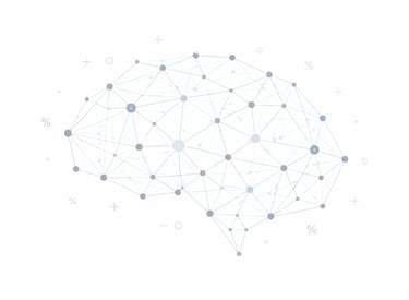 Abstract visualization representing a data-driven model analyzing patterns and producing a calculate