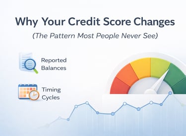 why your credit score changes infographic showing reported balances timing cycles and score fluctuat