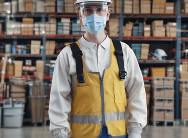 Stacks of PPE gear arranged neatly in a government facility.