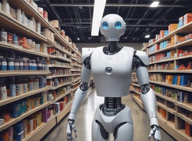 A retail support robot assisting customers in a store aisle.