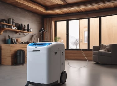 Technician applying odor neutralizing gas treatment in a cozy wooden chalet interior