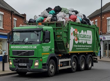 Housed Cleared bin lorry crammed with rubbish.