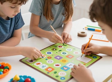 Kids exploring science kits with focused expressions in a cozy lab setting
