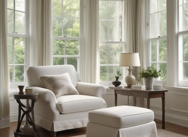 A cozy living room featuring vintage furniture, soft lighting, and tasteful classic decor accents.