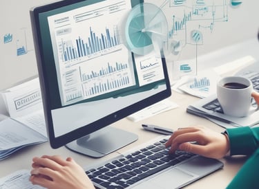 A friendly accountant working closely with a client, surrounded by organized financial documents and a laptop.